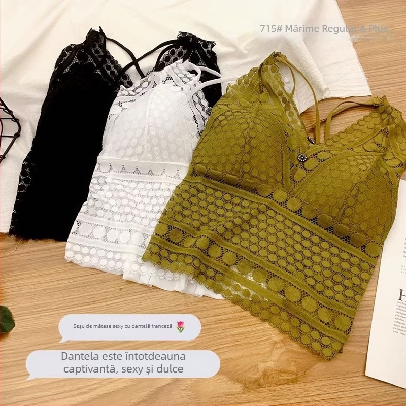 Camisolă din dantelă cu spate încrucișat, cupă completă, cupe subțiri, 80–90% nylon, respirabil