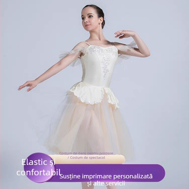 Costum de balet pentru reprezentații, costum de damă cu fustă pufoasă în stil prințesă, din material spandex; conținutul principal al țesăturii sub 30%; primăvară 2023; potrivit pentru vârsta 18–24.