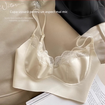 Bustier dantelă din nylon cupe subțiri, wireless, bretele fixe duble, suport respirabil pentru spate