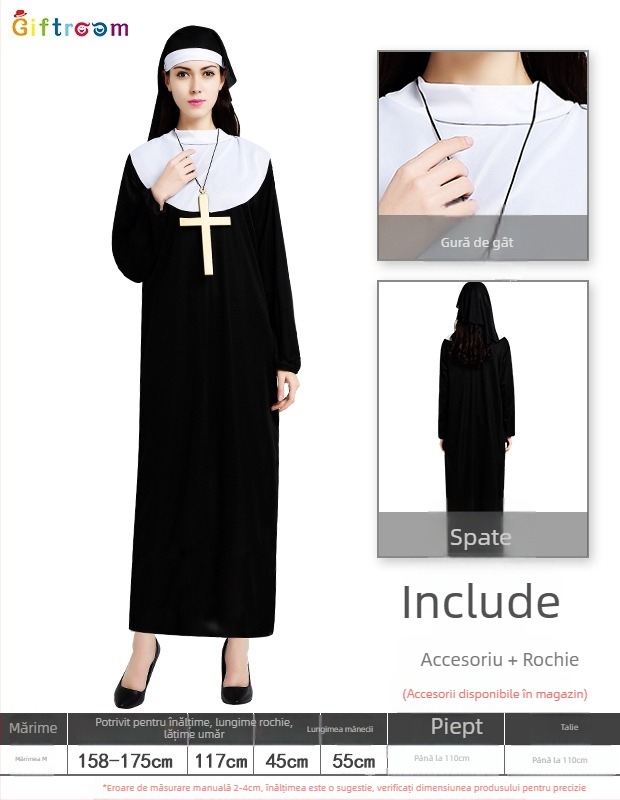Cosplay roabă de călugăriță pentru scenă, țesătură tricotată din poliester, 100% poliester, primăvara 2025