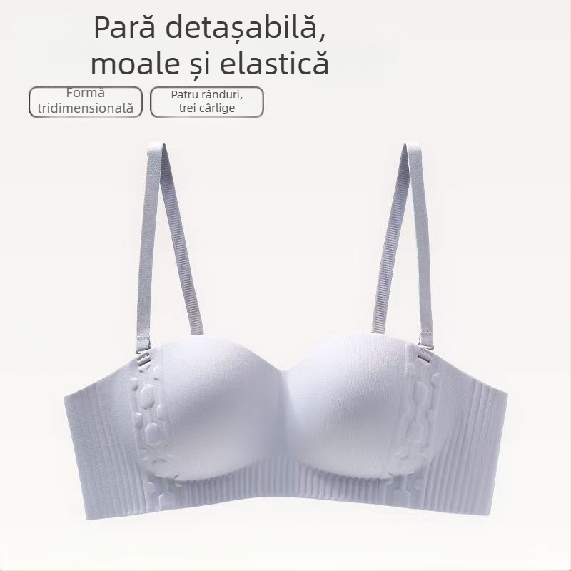 Sutien bandeau fără fir pentru femei, push-up, anti-alunecare, respirabil, bretele detașabile