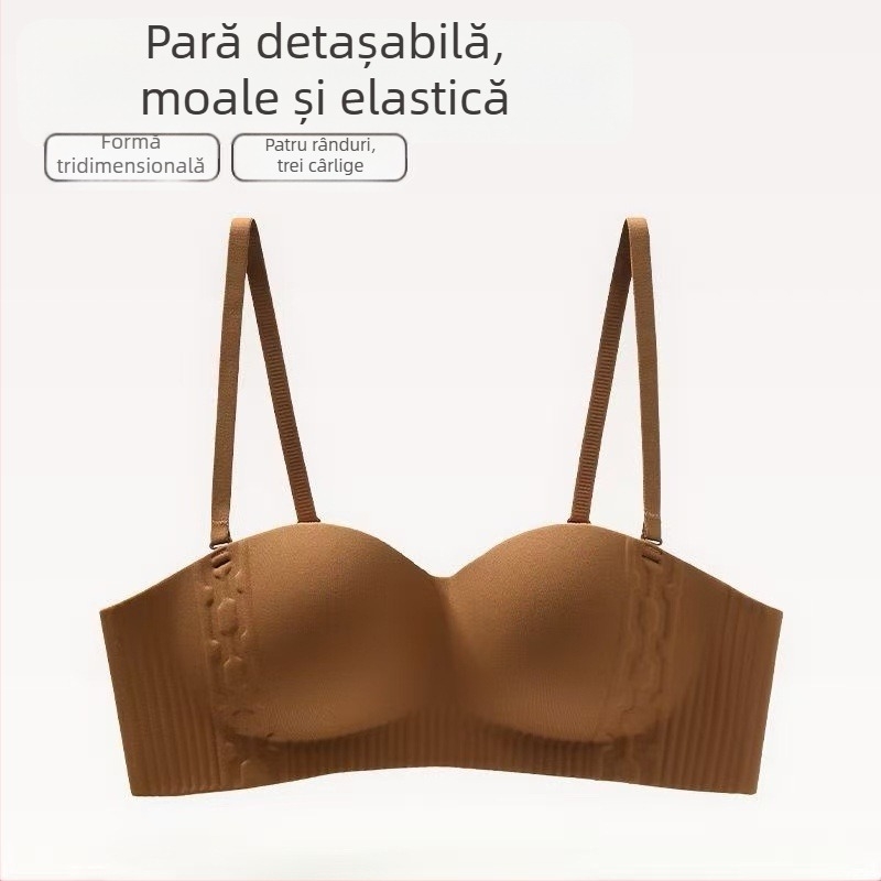 Sutien bandeau fără fir pentru femei, push-up, anti-alunecare, respirabil, bretele detașabile