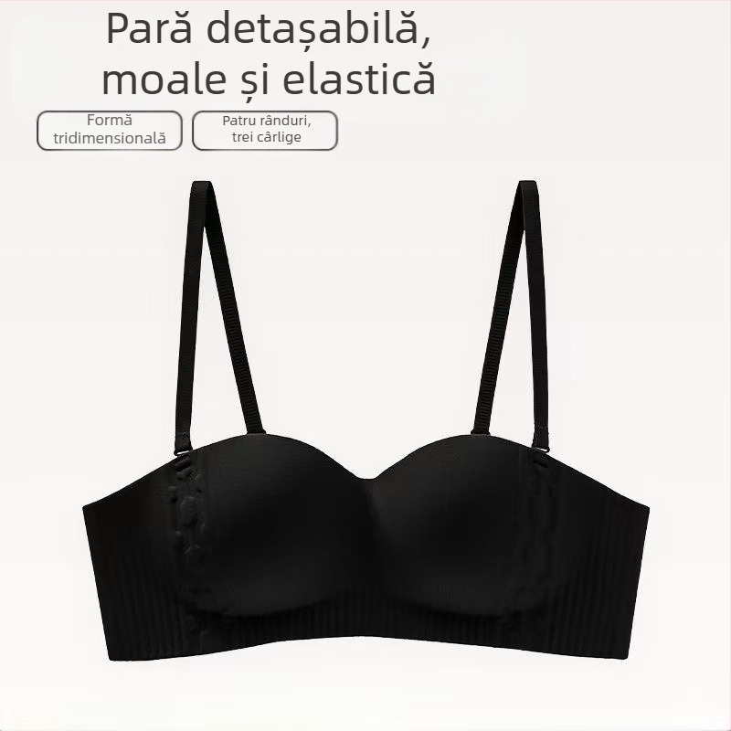 Sutien bandeau fără fir pentru femei, push-up, anti-alunecare, respirabil, bretele detașabile
