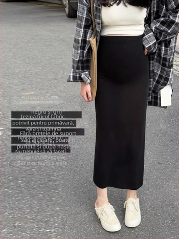 Fustă de maternitate tricotată, lungime medie, lejeră pentru vară, siluetă pe șolduri, 95% viscose / 5% spandex