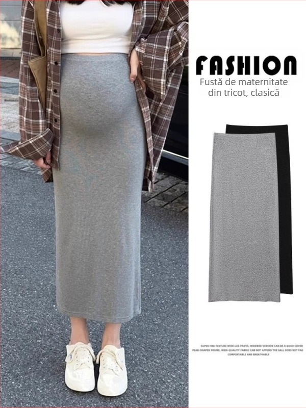 Fustă de maternitate tricotată, lungime medie, lejeră pentru vară, siluetă pe șolduri, 95% viscose / 5% spandex