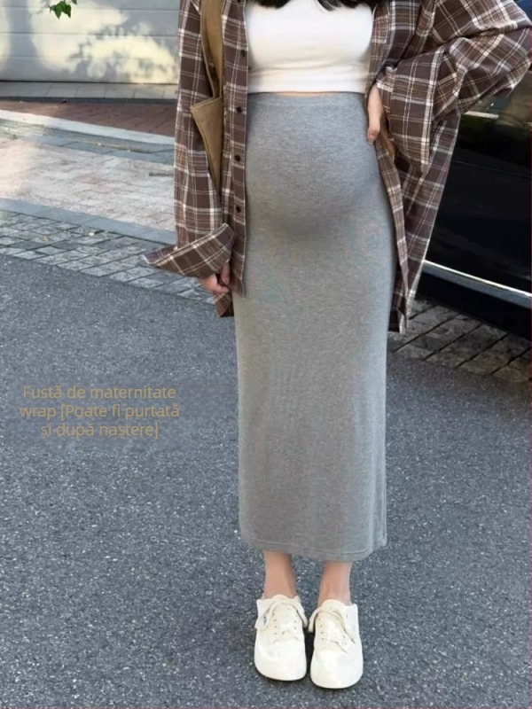 Fustă de maternitate tricotată, lungime medie, lejeră pentru vară, siluetă pe șolduri, 95% viscose / 5% spandex