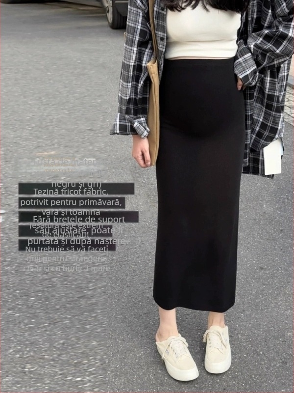 Fustă de maternitate tricotată, lungime medie, lejeră pentru vară, siluetă pe șolduri, 95% viscose / 5% spandex