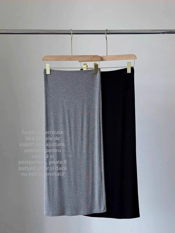 Fustă de maternitate tricotată, lungime medie, lejeră pentru vară, siluetă pe șolduri, 95% viscose / 5% spandex