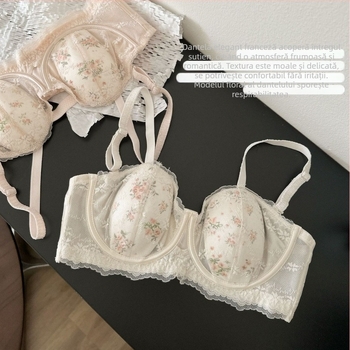 Sutien din dantelă cupe turnate ultra-subțiri – respirabil, material nylon, cupe 3/4, închidere cu cataramă pe spate cu trei rânduri