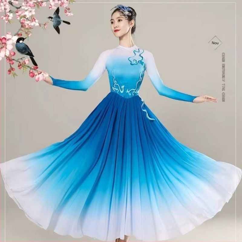 Fustă lungă de dans pentru costum popular (Brand: One Xu; Material: Chenille; Conținut Spandex: <30%; Destinat pentru: dansuri folklorice; Sezon: Primăvara 2025)