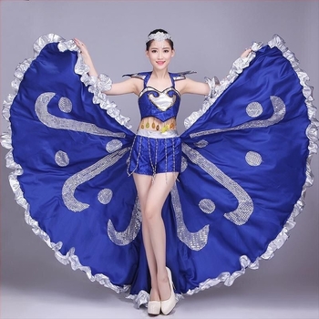 Costum feminin de dans popular pentru scenă, cu o fustă mare de tip swing — țesătură Chenille, amestec Spandex și Polyester