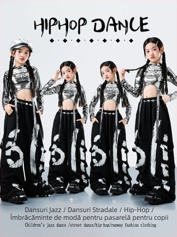 Compleu de dans pentru fete cu mâneci lungi și pantaloni pentru street dance, țesătură 100% acetat, tratament moale, toamnă 2025