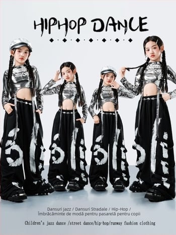 Compleu de dans pentru fete cu mâneci lungi și pantaloni pentru street dance, țesătură 100% acetat, tratament moale, toamnă 2025