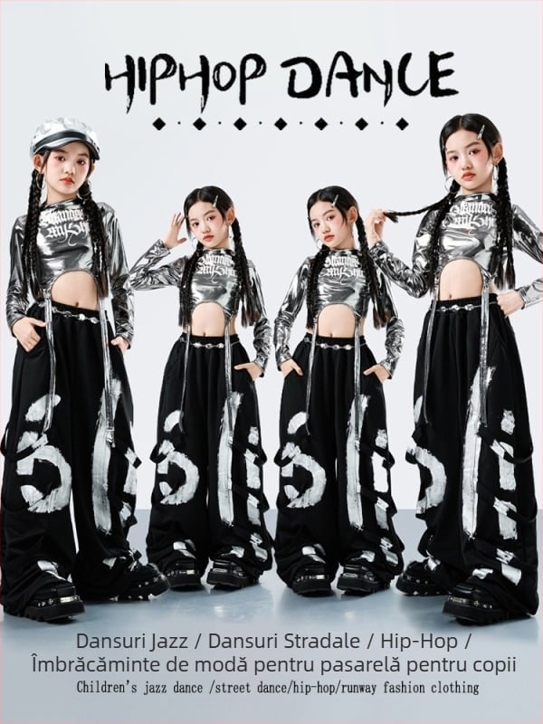 Compleu de dans pentru fete cu mâneci lungi și pantaloni pentru street dance, țesătură 100% acetat, tratament moale, toamnă 2025