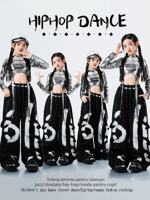 Compleu de dans pentru fete cu mâneci lungi și pantaloni pentru street dance, țesătură 100% acetat, tratament moale, toamnă 2025