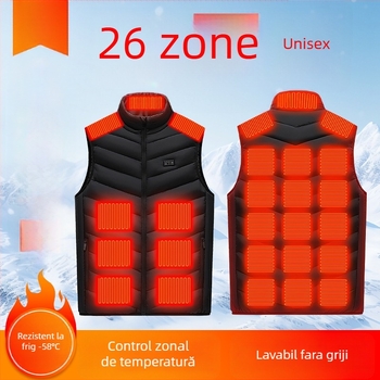 Vesta de încălzire cu grafen, 26-zonă, guler înalt, control inteligent al temperaturii, încărcare USB, vestă de iarnă pentru adulți
