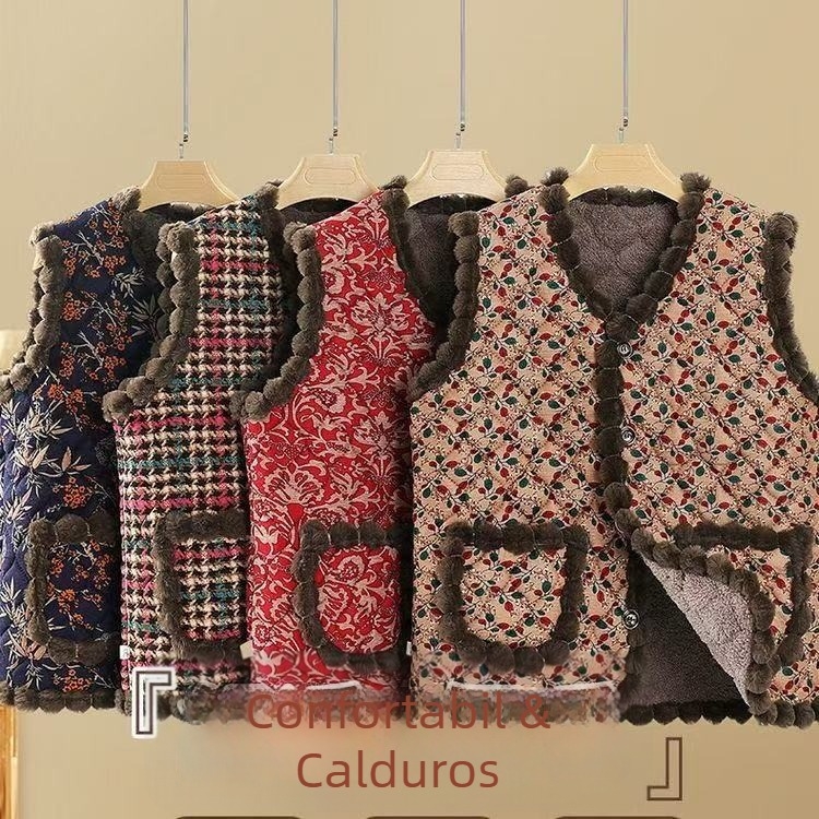 Vesta de catifea pentru toamnă-iarnă 2025 | model cu plante și flori, stil Royal Sister (Material: amestec Tencel cu bumbac; Poliester 30–50%; imprimare digitală)