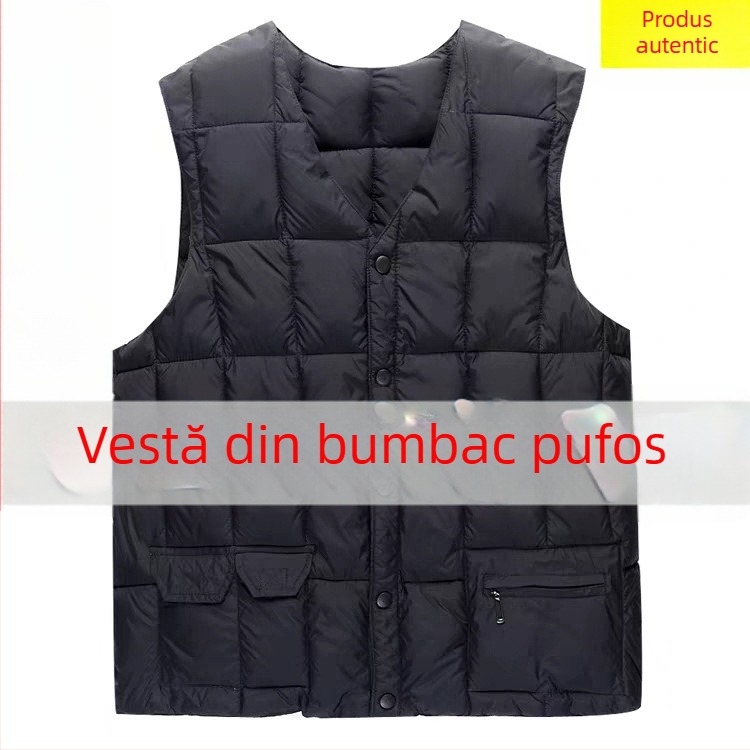 Vestă de iarnă pentru bărbați, cu glugă, căptușită cu puf și bumbac, pentru adulți de vârstă mijlocie și în vârstă