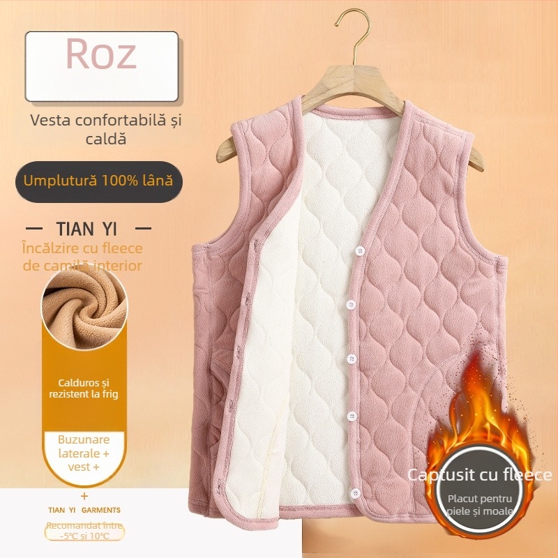 Vesta din lână pentru vârstnici, model solid, stil țărănesc, detalii retro literare, lungime standard 50–65 cm