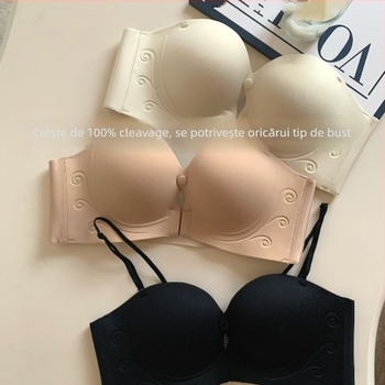 Sutien fără bretele, cu închidere frontală, invizibil și fără cusături, push-up, anti-alunecare