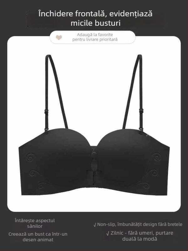 Sutien fără bretele, cu închidere frontală, invizibil și fără cusături, push-up, anti-alunecare