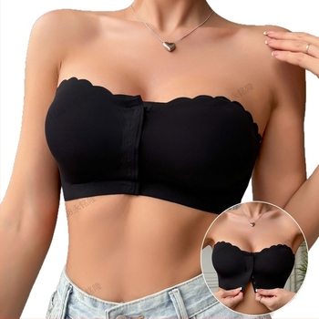 Sutien fără bretele, cu închidere frontală, formă tubulară, nylon ca material principal, căptușeală spandex