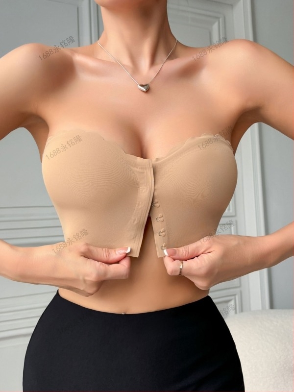 Sutien fără bretele, cu închidere frontală, formă tubulară, nylon ca material principal, căptușeală spandex