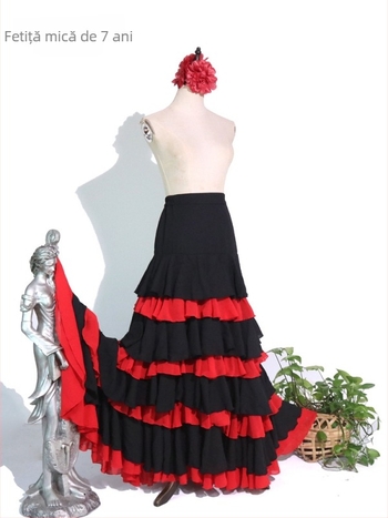 Fustă de dans flamenco pentru practică, cu mai multe straturi, țesătură plasă, peste 95% poliester, Iarnă 2025, stil Chinezesc, retro literar