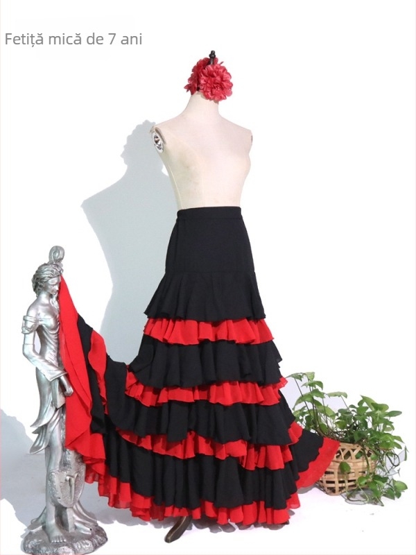 Fustă de dans flamenco pentru practică, cu mai multe straturi, țesătură plasă, peste 95% poliester, Iarnă 2025, stil Chinezesc, retro literar