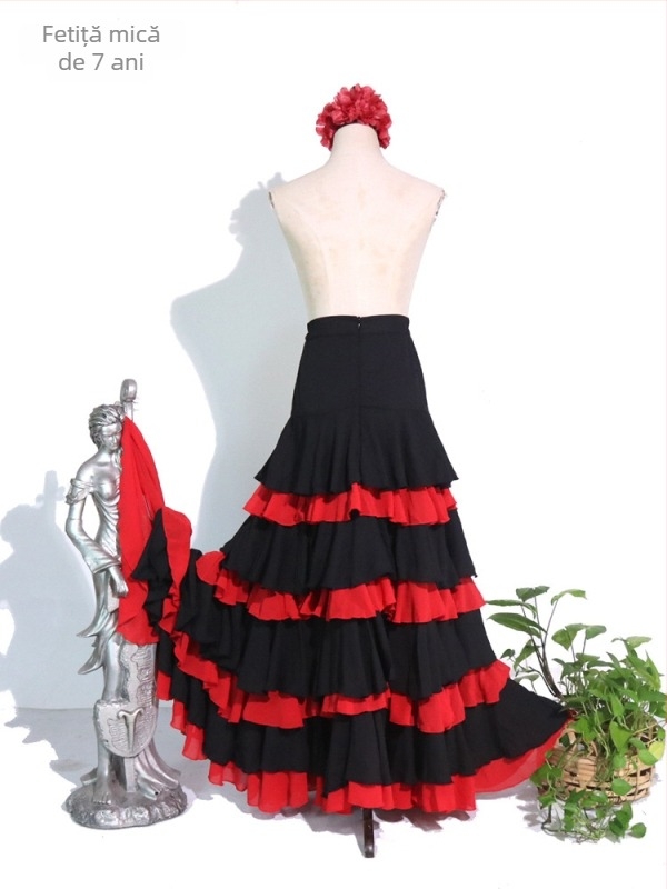 Fustă de dans flamenco pentru practică, cu mai multe straturi, țesătură plasă, peste 95% poliester, Iarnă 2025, stil Chinezesc, retro literar