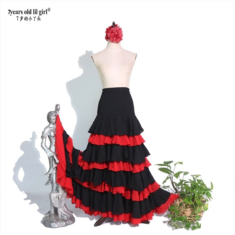 Fustă de dans flamenco pentru practică, cu mai multe straturi, țesătură plasă, peste 95% poliester, Iarnă 2025, stil Chinezesc, retro literar