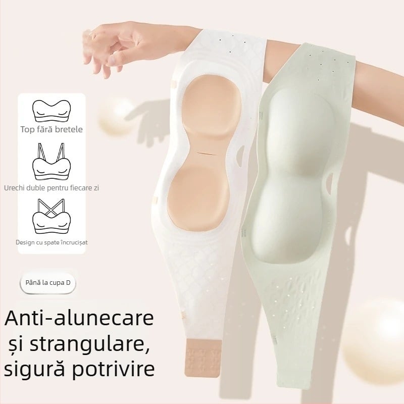 Brand 006 Sutien bandeau fără bretele, antiaderent, fără cusături, cu bretele detașabile în dublu, material principal: nailon, căptușeală: spandex, fără cupe modelate, închidere la spate cu trei rânduri de catarame.