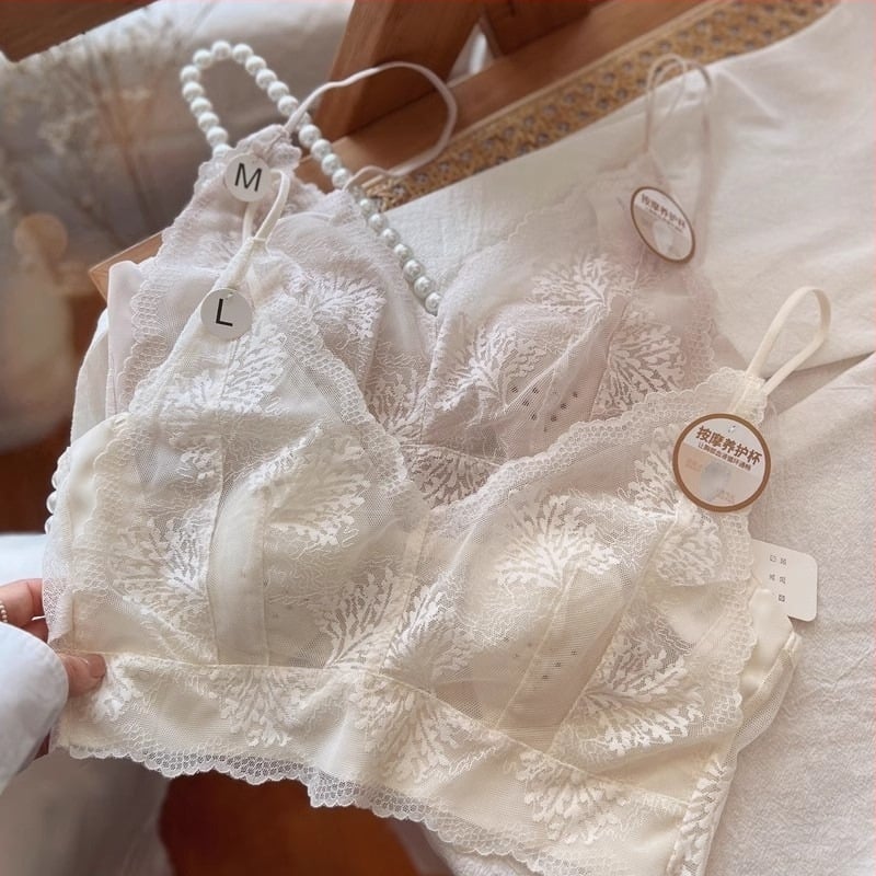 Sutien fără sârmă, dantelă, tip tub, fără cusături, cupă 3/4, nylon