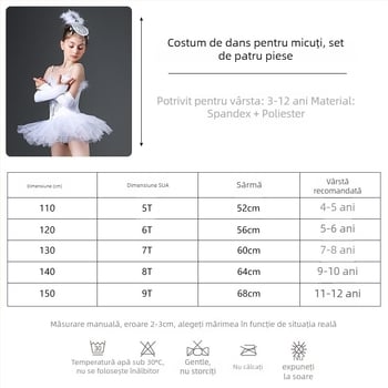 Costum de balet pentru copii cu bretele și tul, fustă pufoasă – set de patru piese pentru dans și ședințe foto