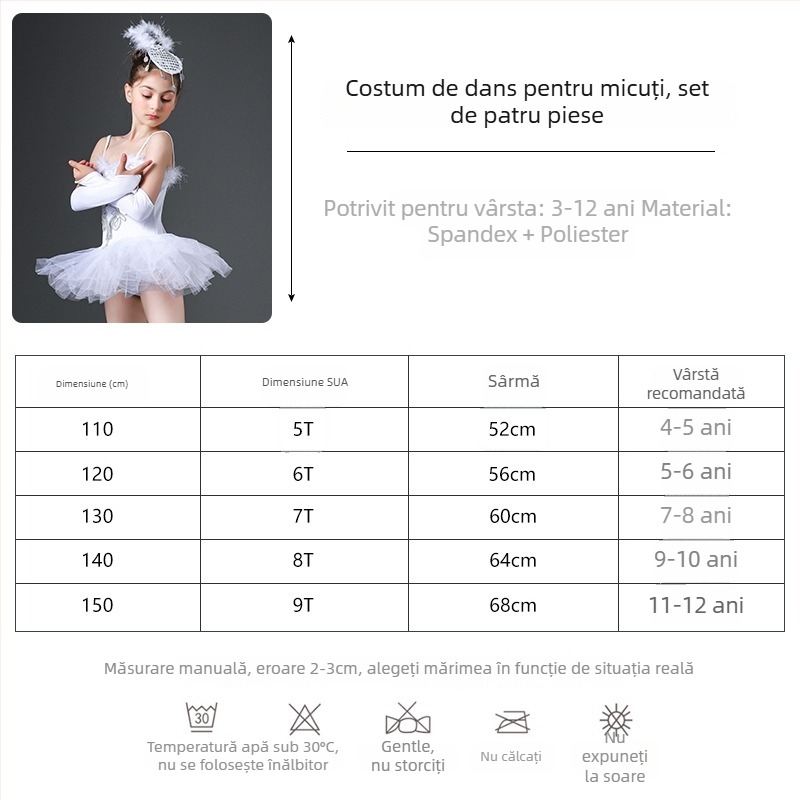 Costum de balet pentru copii cu bretele și tul, fustă pufoasă – set de patru piese pentru dans și ședințe foto