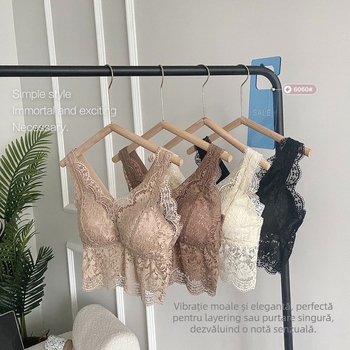 Top tubular din dantelă, fără bretele, cupe subțiri, 3/4, din nylon respirabil