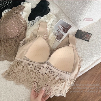 Top tubular din dantelă, fără bretele, cupe subțiri, 3/4, din nylon respirabil