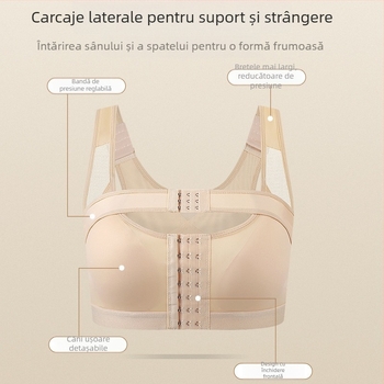 Sutien de alăptare cu suport reglabil, material nylon, căptușeală din spandex 100%, bretele detașabile tip halter, cupe subțiri, închidere frontală