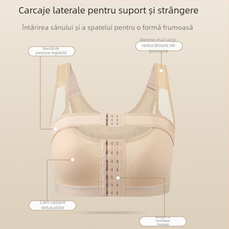 Sutien de alăptare cu suport reglabil, material nylon, căptușeală din spandex 100%, bretele detașabile tip halter, cupe subțiri, închidere frontală