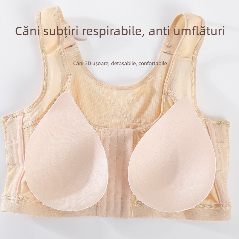 Sutien de alăptare cu suport reglabil, material nylon, căptușeală din spandex 100%, bretele detașabile tip halter, cupe subțiri, închidere frontală