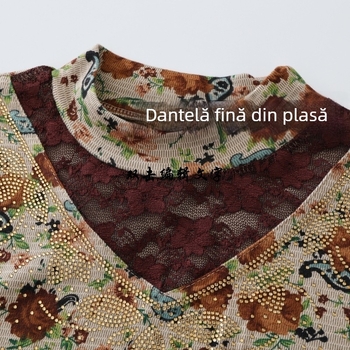 Tricou cu imprimeu floral, poliester, mâneci lungi, croială lejeră