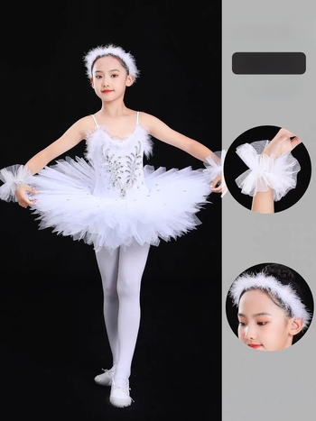 Fustă de balet pentru copii pentru reprezentații — stil coreean, bretele cu paiete, tutu pufoasă, material corduroy cu elastan, primăvara 2024