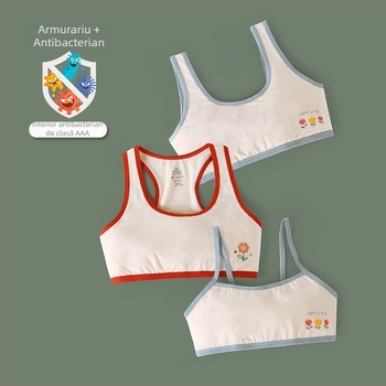Sutien fără bretele din bumbac cu cupă turnată, acoperire completă, fără cusături, anti-derapare; stil corset pentru adolescente 13–18 ani, 95% bumbac.