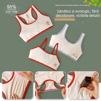 Sutien fără bretele din bumbac cu cupă turnată, acoperire completă, fără cusături, anti-derapare; stil corset pentru adolescente 13–18 ani, 95% bumbac.