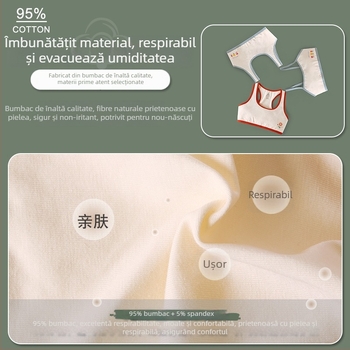 Sutien fără bretele din bumbac cu cupă turnată, acoperire completă, fără cusături, anti-derapare; stil corset pentru adolescente 13–18 ani, 95% bumbac.