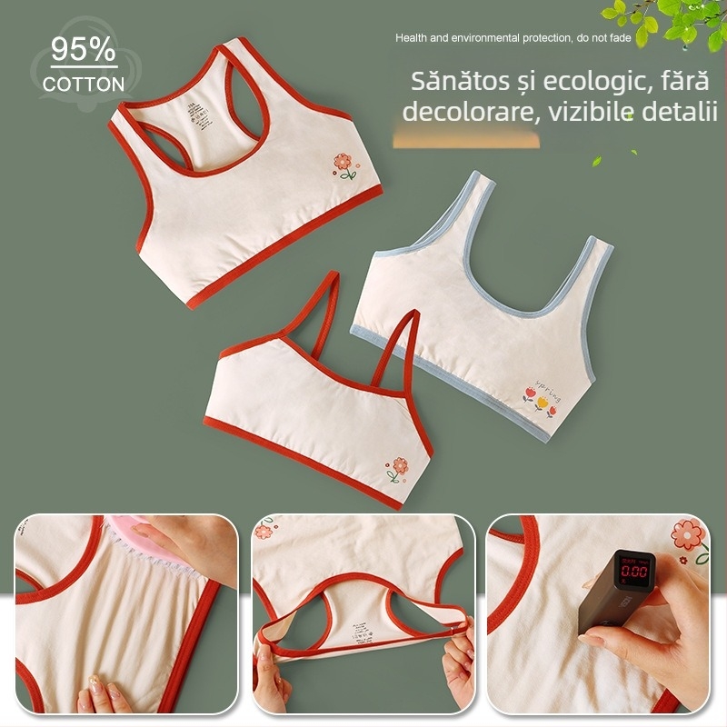 Sutien fără bretele din bumbac cu cupă turnată, acoperire completă, fără cusături, anti-derapare; stil corset pentru adolescente 13–18 ani, 95% bumbac.