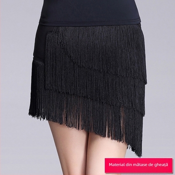 Fustă de dans Latin pentru adulți, margine neregulată cu ciucuri - material Nylon Ice Silk; potrivită pentru dans Latin, scenă și dans modern; pentru femei adulte