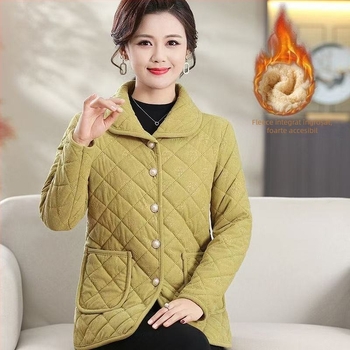 Jachetă din bumbac căptușită cu carouri, croială lejeră, toamnă 2025, guler în V, lungime medie