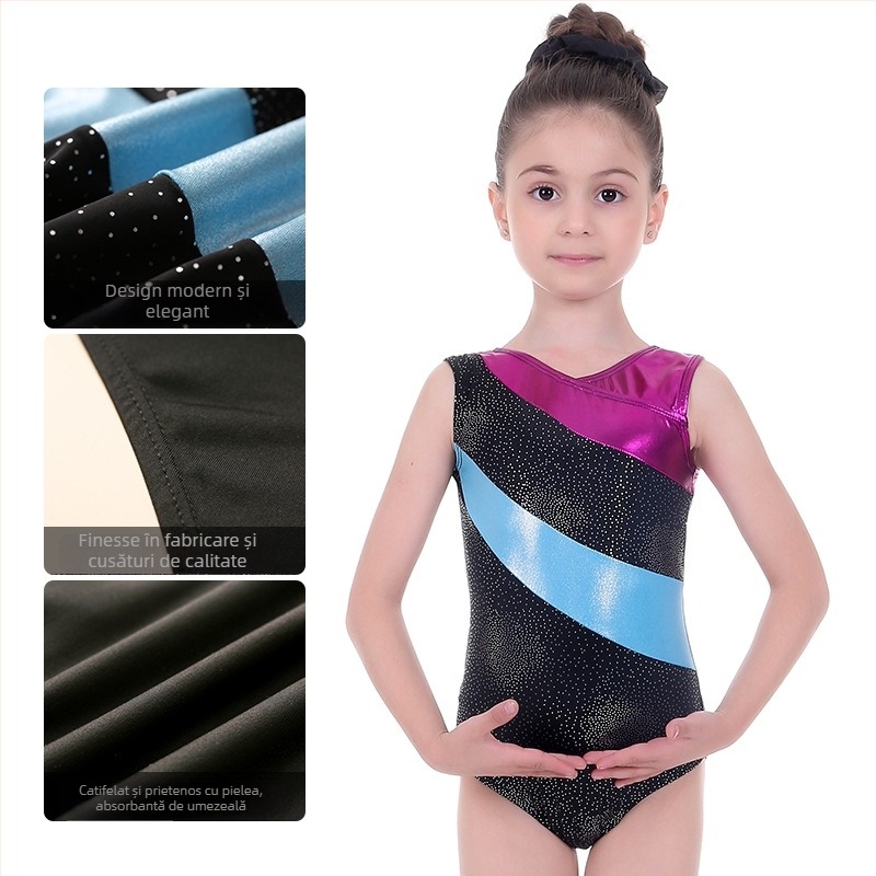Ținută de dans pentru copii, fete, pentru repetiții; țesătură: amestec de fibre chimice, 90% poliester; nume țesătură: amestec de fibre chimice; potrivită pentru vârsta 3–8 ani.