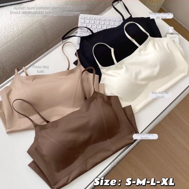 Top bustier fără cusături cu burete încorporat, spate subțire (Material: Nylon; Conținut principal: 70-80% Nylon; Categorie: top bustier/tank top; Tip cupe: Cupă completă; Lungime: talie)